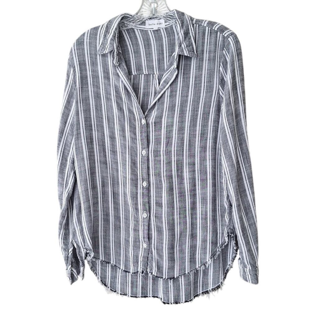 Bella Dahl Stripes Raw Fray Hem Viscose Long Sleeves Casual Shirt Blouse S $136